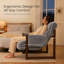 Fauteuil d'appoint moderne de 24,8 po de largeur avec structure en métal grain de bois, coussin en velours côtelé épais et poches de rangement-2027815637