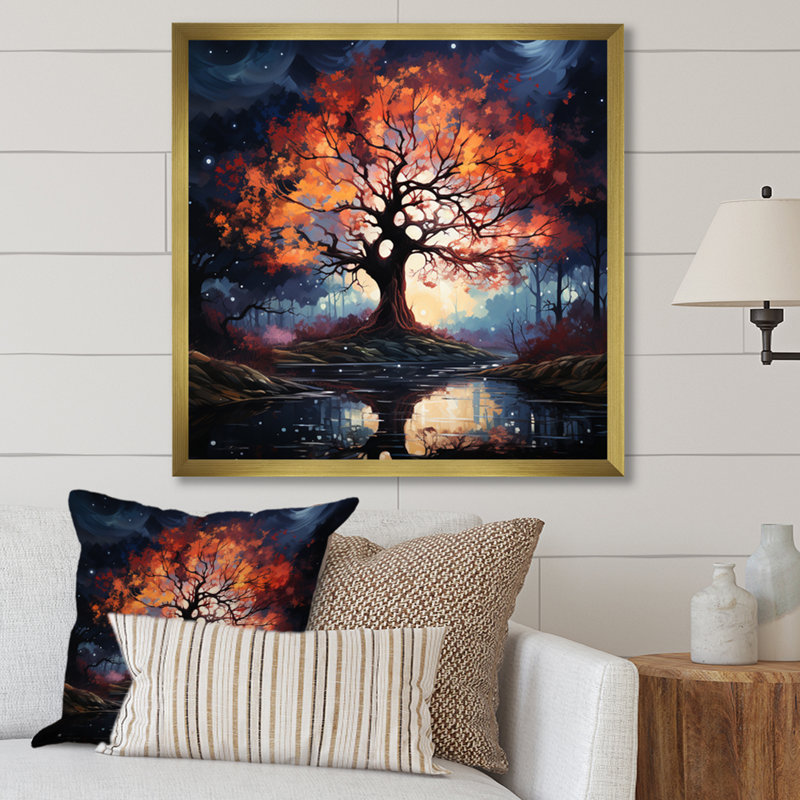 Orange Blue Eternal Maple Trees - Landscapes Canvas Print, Encadrement doré, H 30 po x l 30 po x P 1 po