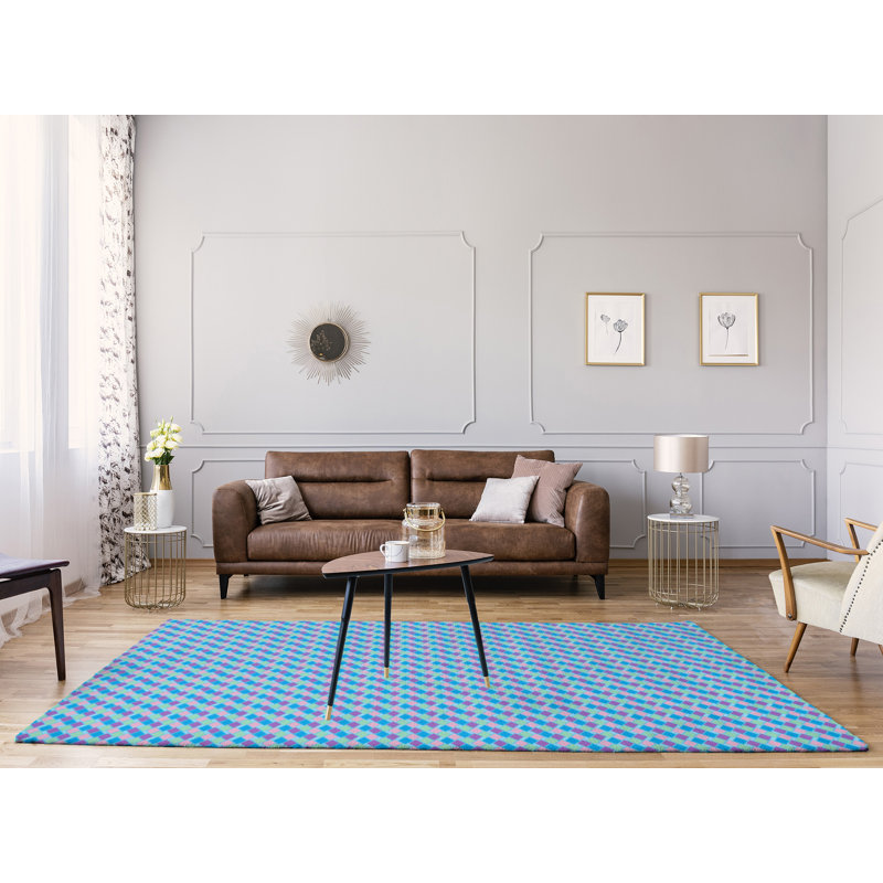 Tapis bleu/mauve rétro diamants, Rectangle 9 pi x 12 pi