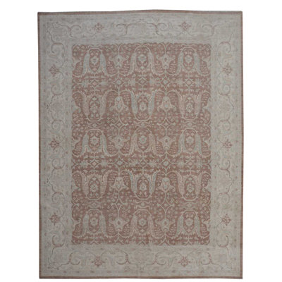 Tapis en laine brun/gris 9 pi x 12 po main one-of-kind-noué la 2010