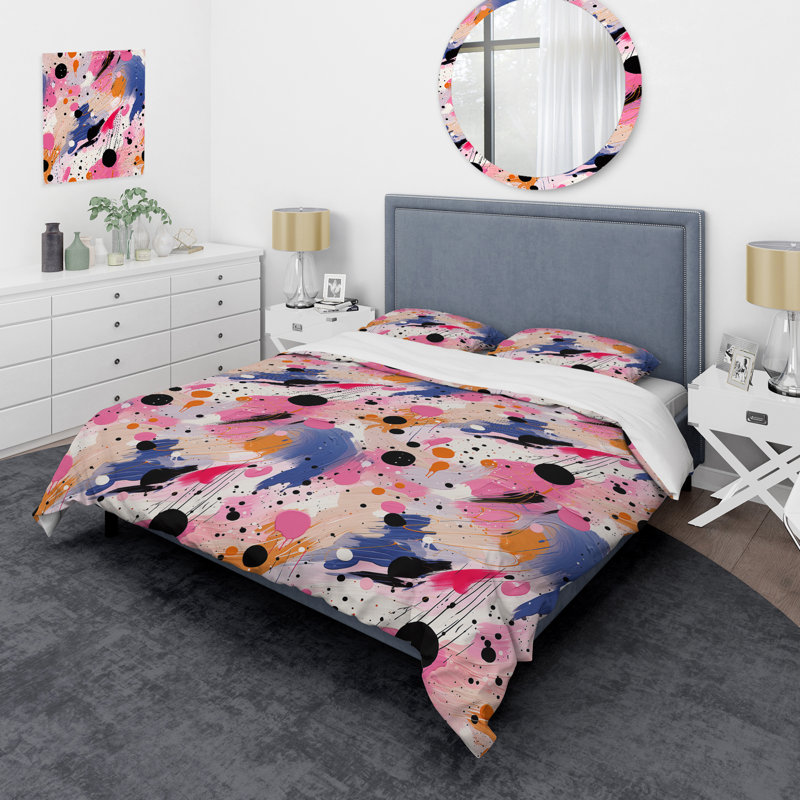 Ensemble de housse de couette rose et beige Strony Harmony II, Housse de couette pour grand lit et 2 taies décor