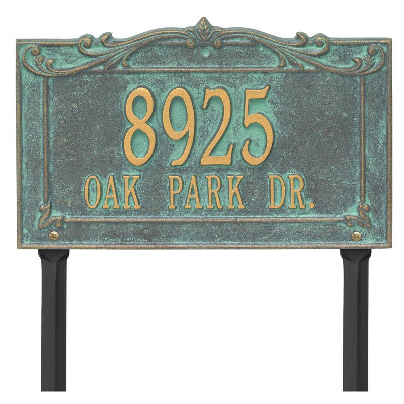 Signature Series 2-Line Lawn Address Sign, Bronze, Verdigris