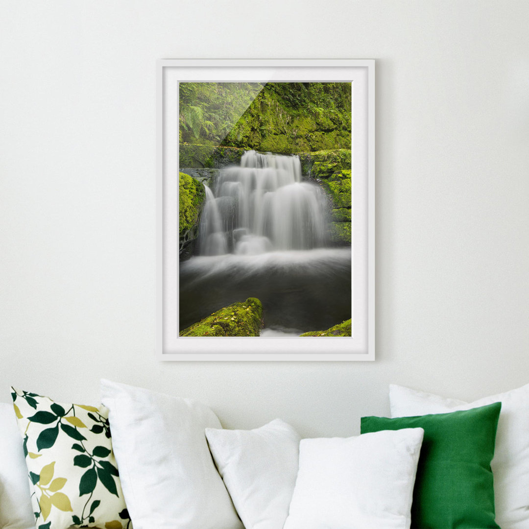 Gerahmtes Papierbild Lower McLean Falls in Neuseeland