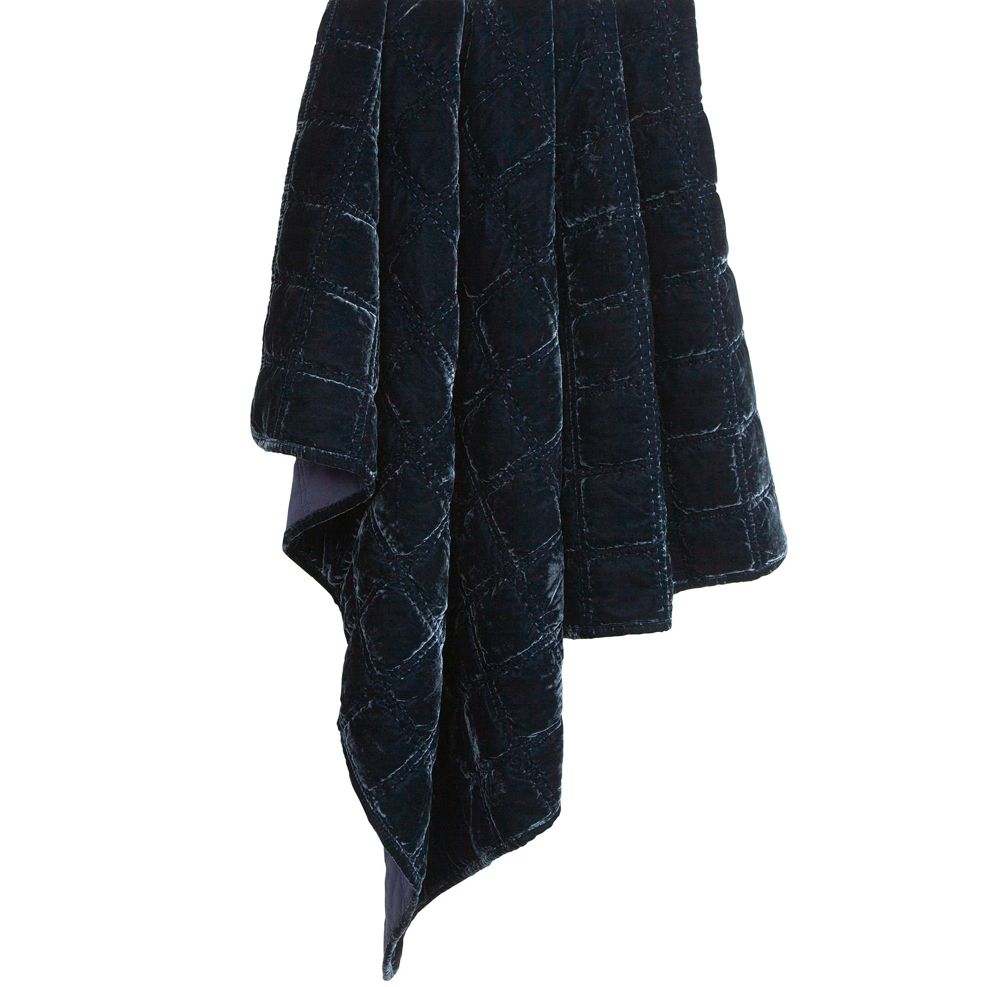 Stella Solid Faux Silk Velvet Double Box Stitch Romantic Western 50x60 inch Throw Blanket, Midnight Blue