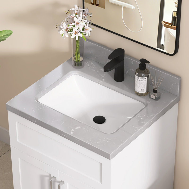 Comptoir de meuble-lavabo rectangulaire 24 po avec comptoir dosseret gris