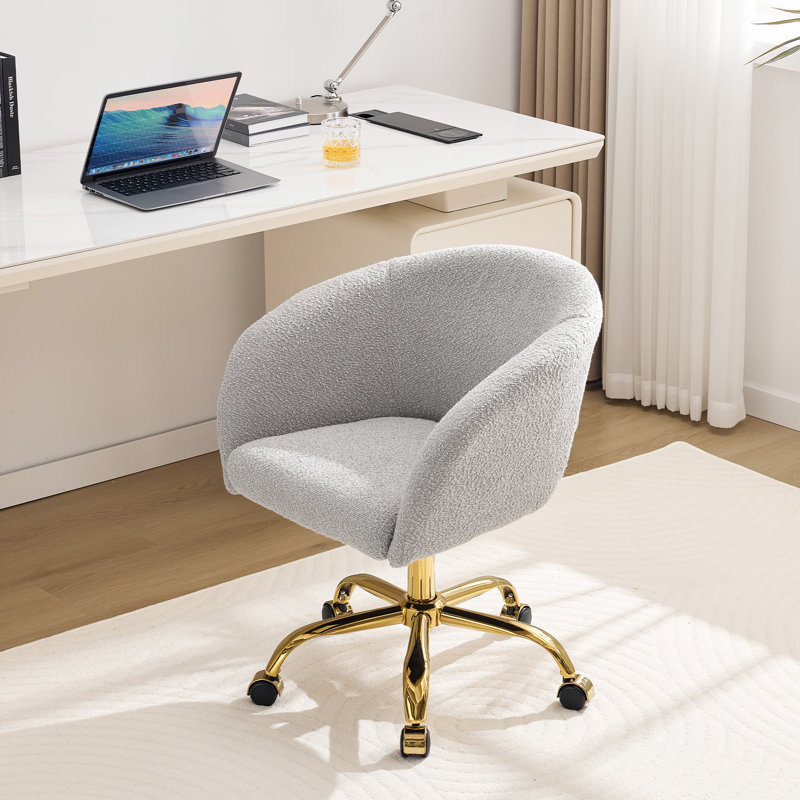 Modern Upholstered Swivel Home Office &Vanity Arm Chair with Golden Base, Gray