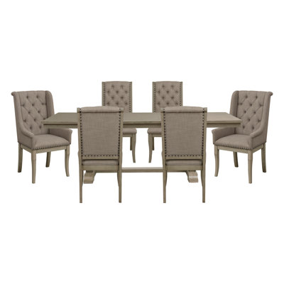 Classic Luxury Dining 7pc Extendable Table and Chairs Set Button Tufted Upholstered Self-Storing Leaf Traditional Design Furniture