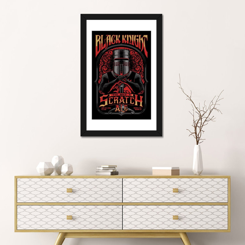 « black knight ale », impression sur toile, H 24 po x l 16 po x P 1 po, Papier d'art encadré noir, Blanc