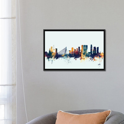 Série horizon : rotterdam, impression sur toile tendue encadrée en bleu