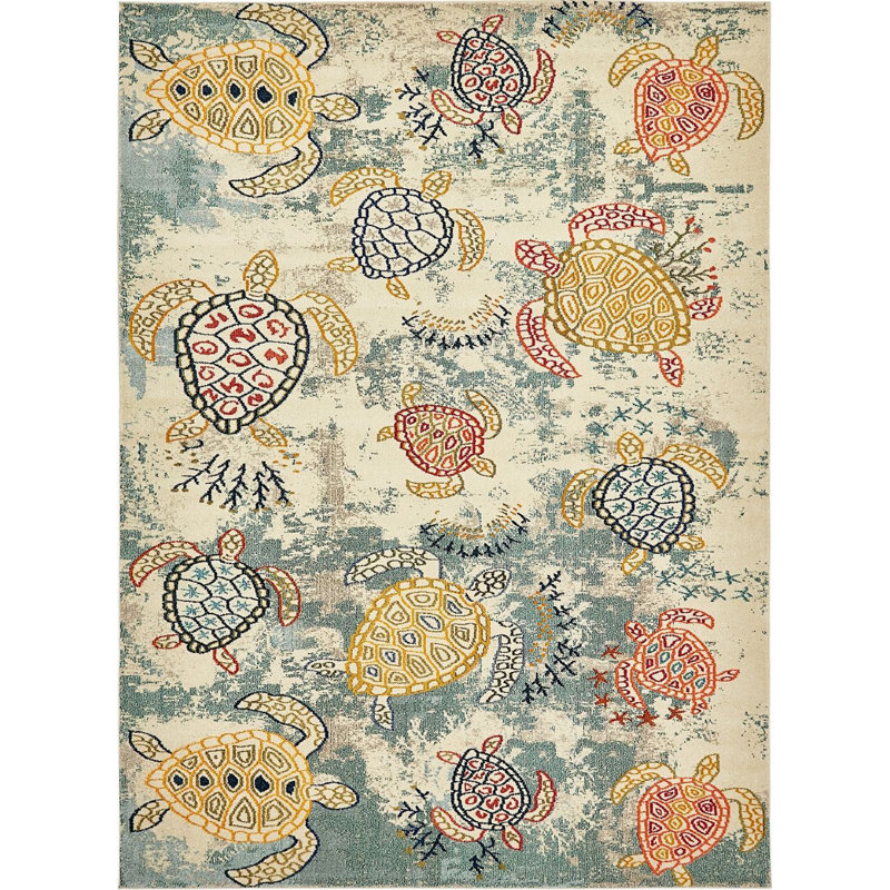 Tapis abstrait bleu / crème Higley, Rectangle 9 pi x 12 pi