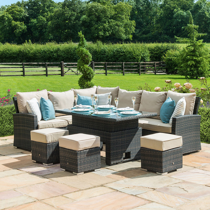 Besender Corner Rattan Sofa Dining Set - with Rising Table - Grey, Mixed Brown/Beige
