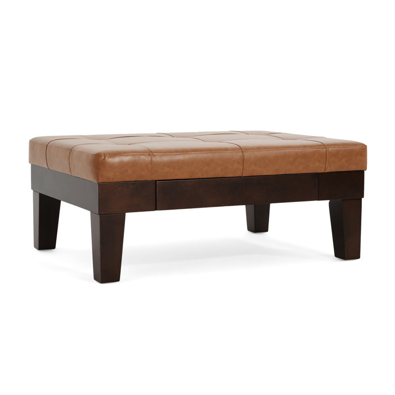 Table basse rectangulaire avec repose-pieds en similicuir avec tiroir de rangement, coussin touffeté, brun