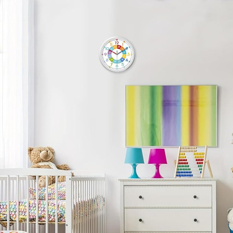 XFM Small Wall Clock Silent Colorful Wall Clock For Bedrooms Learn To Tell Time Clock For Kids Battery Powered Wall Clock 8 Inch Analog Clock For Kids Learning