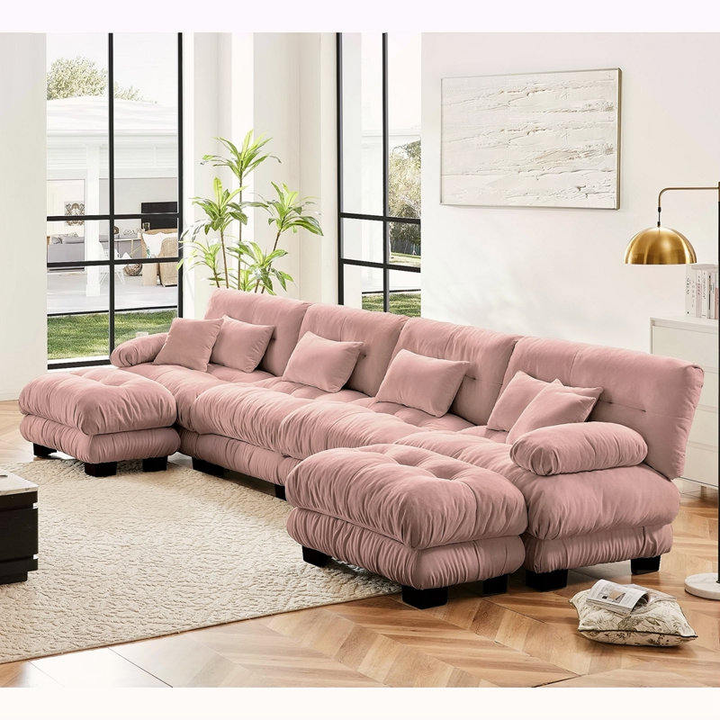 Canapé modulaire à combinaison libre, canapé en forme de U pour le salon, canapé confortable à 4 places avec 2 repose-pieds, chenille