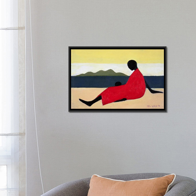 « mère et enfant », impression sur toile, H 18 po x l 26 po x P 1,5 po, Toile avec cadre noir, Pas de tapis
