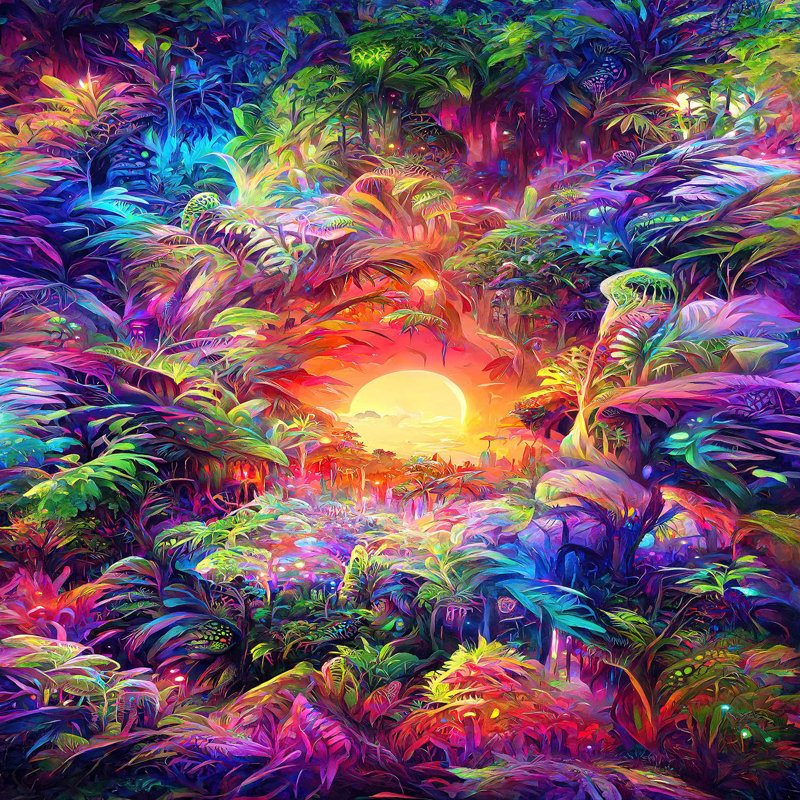 Ensembles de housse de couette en microfibre DiaNoche par Wumples - psychedelic Jungle Sunrise