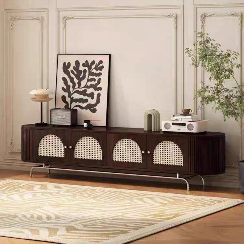Meuble télé simple en bois massif de style français, Marron foncé