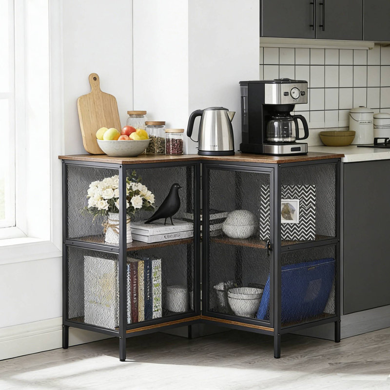 Piscitelli 2-Door Metal Mesh Corner Accent Cabinet, Brown