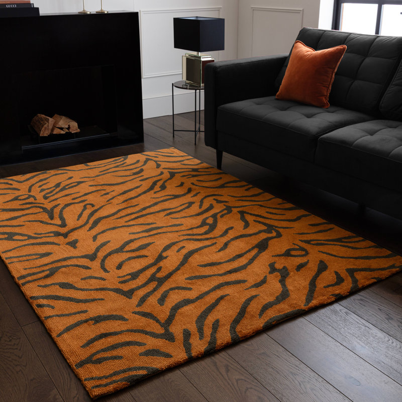 Alaisdair Tiger Animal Print Orange Area Rug, Rectangle 200 x 290 cm