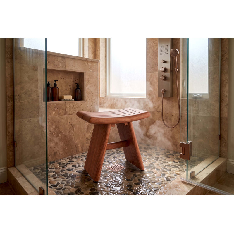 18" Asia-Bjon Slatted Teak Shower Bench, Teak Oil