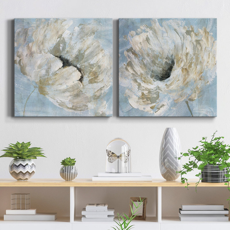 «Blue Blanc I», ensemble de 2 reproductions d'art sur toile tendue, H 24 po x l 48 po x P 1 po, Toile tendue, Pas de tapis