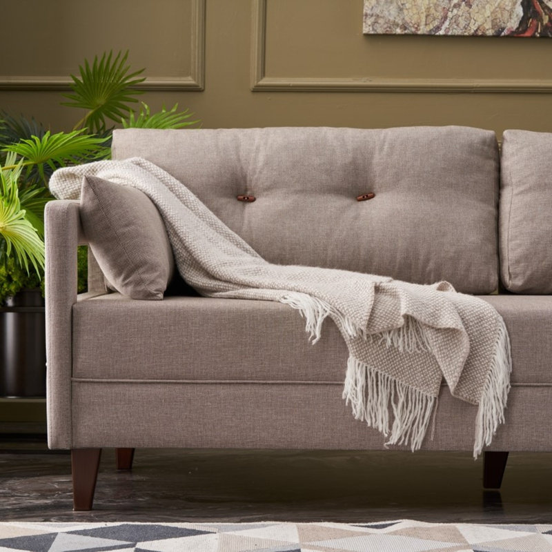 Canapé et méridienne de 108,3 po de largeur Alfhild, 100 % polyester crème, Accoudoir à droite (vu de face)