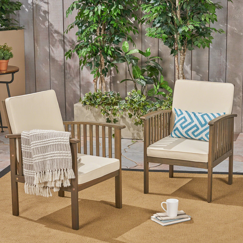 Altamirano 2Pcs Wood Outdoor Seating - Stylish And Weather- Chairs Of 2 Weather Fabric Upholstery, Cream Cushion/Gray Frame