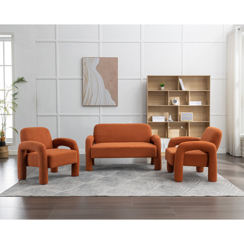 Ensemble de salon 3 pièces Husani, Mélange de polyester orange