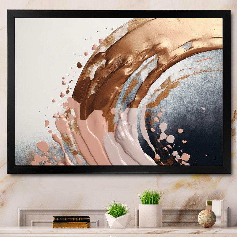 Rose Boho demi-cercles Boho IV - formes modernes, art mural transitionnel, salon, Cadre photo noir, H 12 po x l 20 po