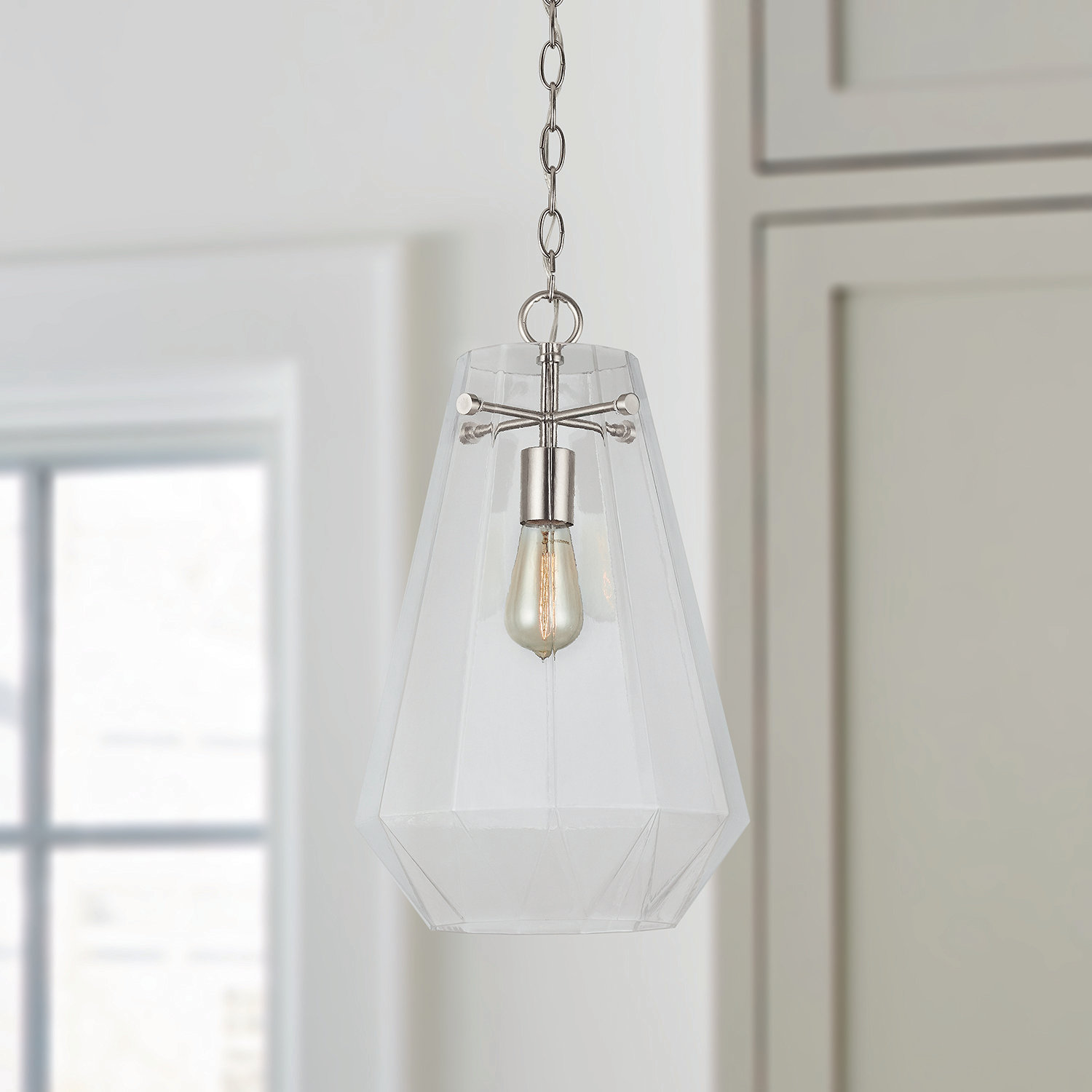 Single Light Glass Dimmable Pendant, Brushed Nickel