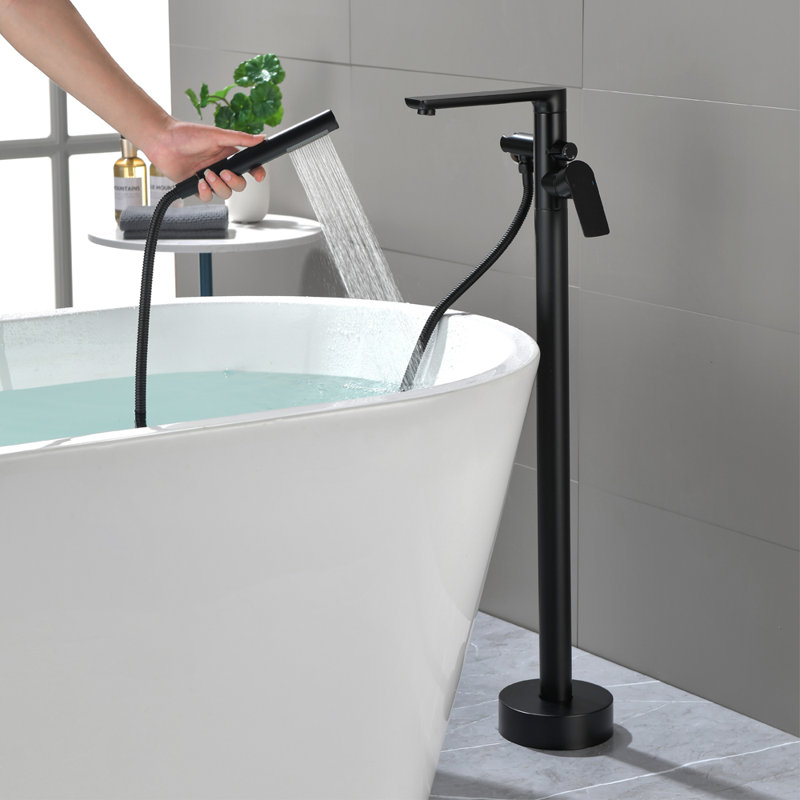 Floor Tub Spout with Diverter, Matte Black