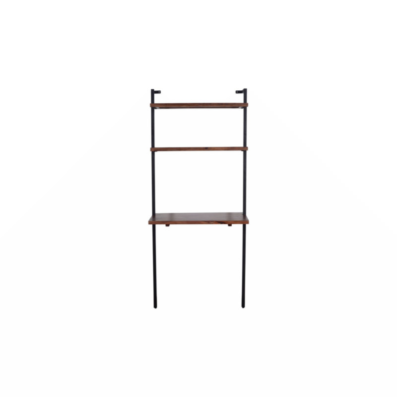 Industrial 3-Tier Brown Mango Wood Ladder Wall Shelf