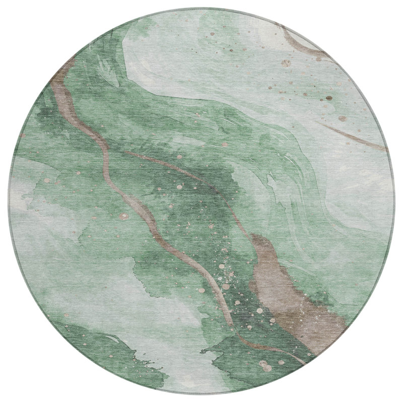 Machine Washable Indoor/Outdoor Claudian ACN1530 Green Rug, Round 8'