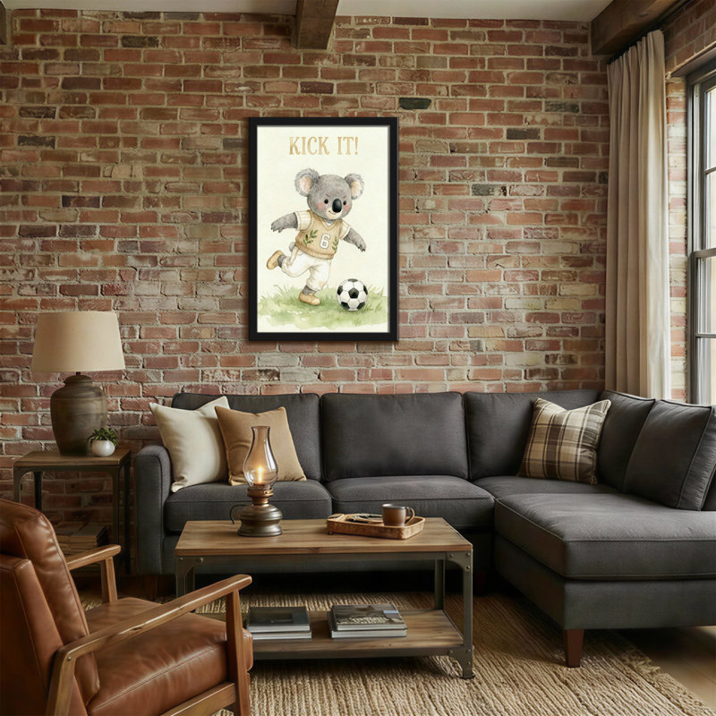 Animaux Koala jouant au soccer avec ballon et texte, H 18 po x l 12 po