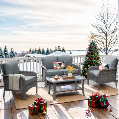 4 Piece Rattan Sofa Seating Group with Cushions