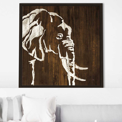 Éléphant blanc sur bois foncé - impression