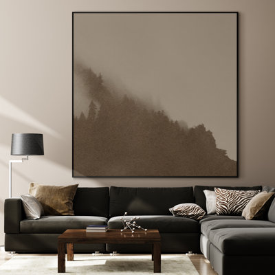 Très grand décor minimaliste encadré d'inspiration naturelle Minimalist Foggy Forest Tranquil (assemblage de cadre requis)