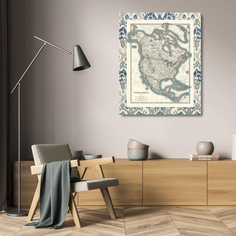 Art sur toile tendue par Red Barrel Studio® Johnston Gallery: Bord Borded Map of North America, H 24 po x l 20 po
