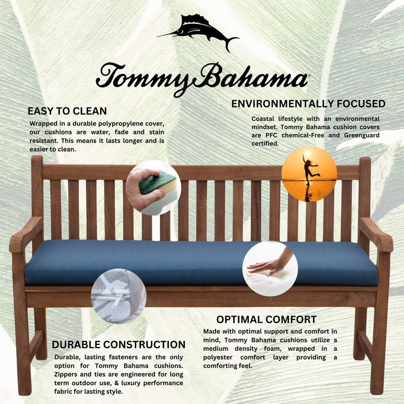 TB Bench Outdoor Cushion, 44"W x 19"L, Bamboo Bay Cobalt
