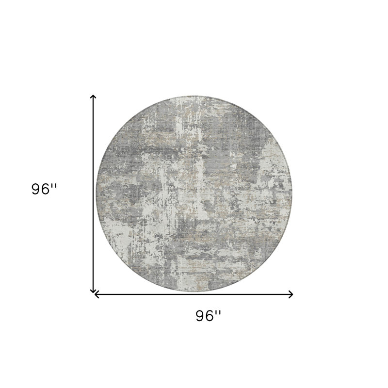Tapis d'intérieur rond lavable abstrait 8 pi gris