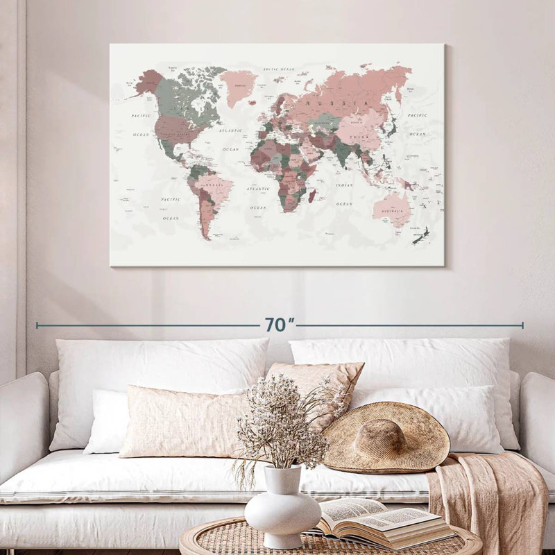 Aliaz World Map Pink Green, 32" H x 48" W