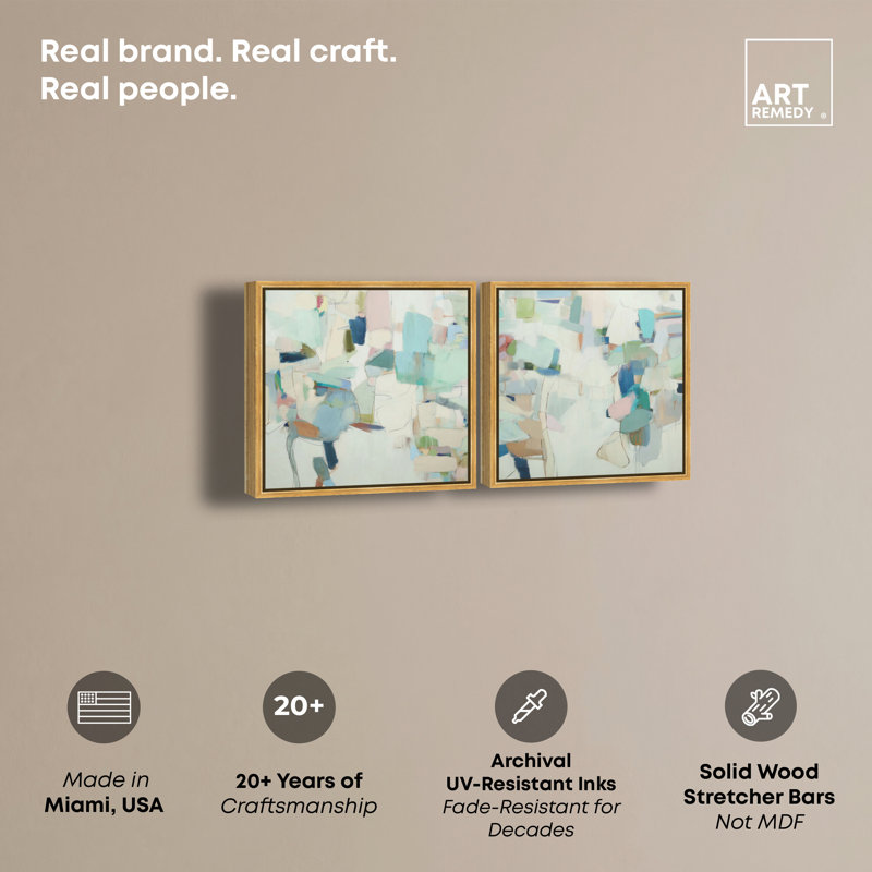 Ensemble de décorations murales bleues en patchwork de couleurs par Art Remedy, cadre doré, 12 x 12, H 13 po x l 13 po
