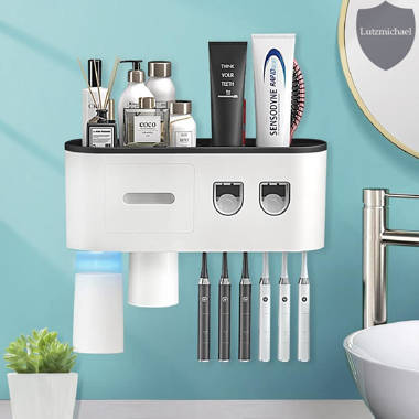2 Piece Automatic Toothbrush Holder with Toothpaste Squeezer Kit  Wall-Mounted, Multifunctional Bathroom Organizer Set