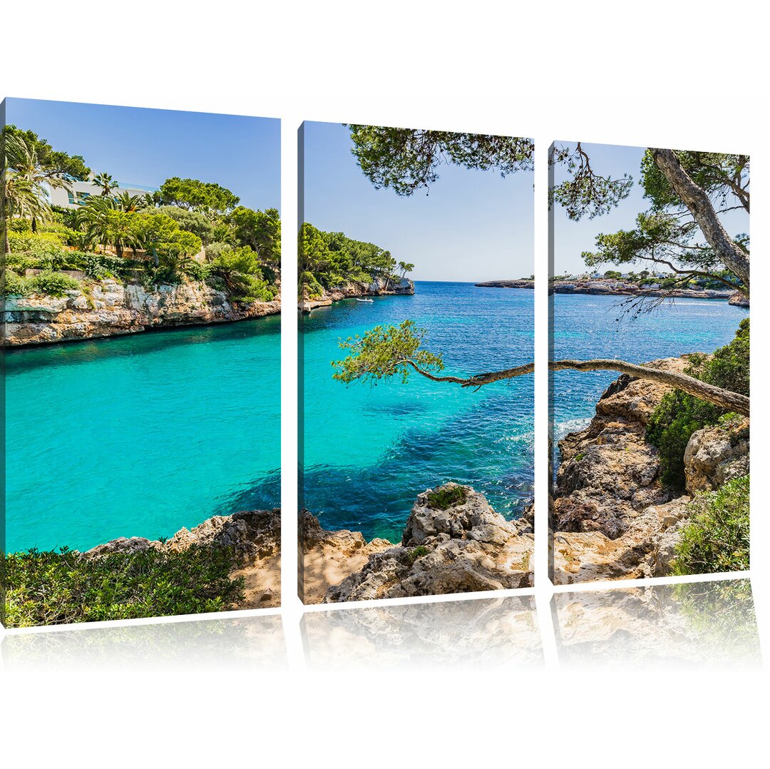 3-tlg. Leinwandbilder-Set Idyllische Ansicht des Mittelmeers am Mallorca Bay Cove, Fotodruck