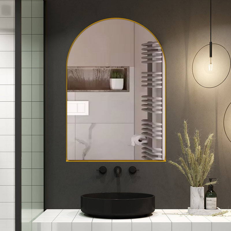 Armoire murale en métal avec miroir et tablettes réglables, Doré