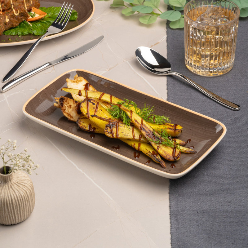 Assiette rectangulaire en porcelaine de qualité supérieure Twister-MOKKA | Va au micro-ondes et au lave-vaisselle, Moka