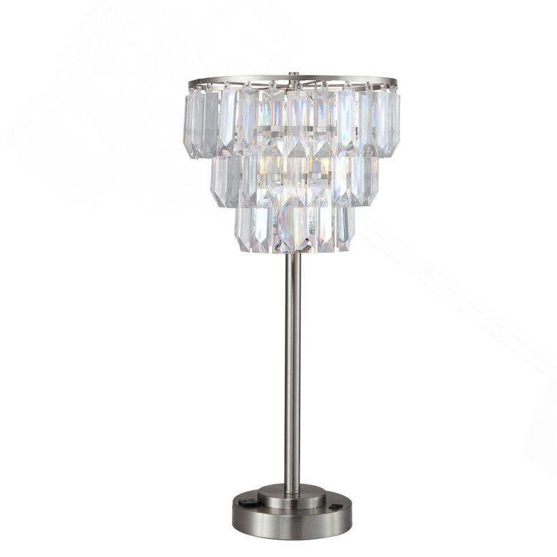 27.5" Contemporary Table Lamp with Crystal Shade, Modern Decorative Lamp for Home, Light Silver, 27.5" H x 13" W x 13" D