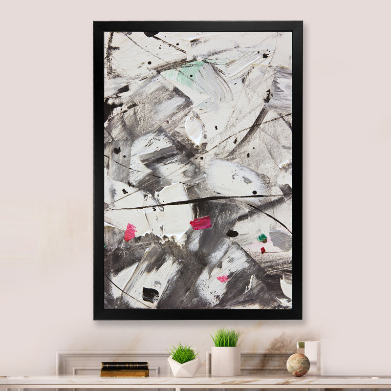 Composition blanche et grise II - peinture sur toile, Cadre noir, H 20 po x l 12 po x P 1 po