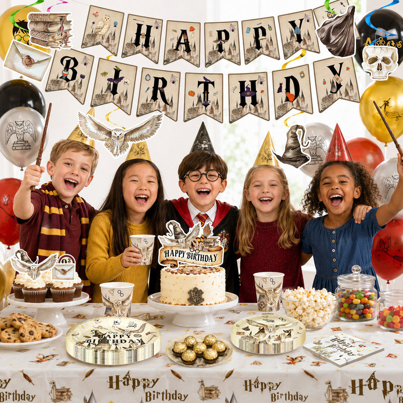 Ensemble de décorations de fête d'anniversaire pour enfants Harry Potter, 117 pièces, ensemble de décorations de fête Harry Potter