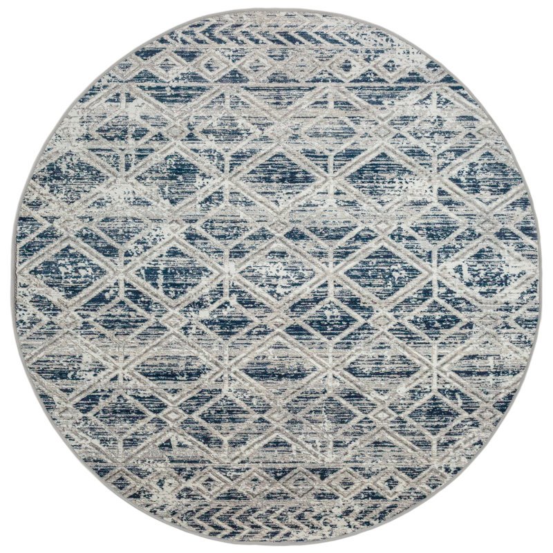 Kainaan 1243 Transitional Geometric Blue Area Rug, Round 7'10", Blue